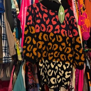 Farm Rio Mixed Leopard Long Sleeve
Sweater Dress